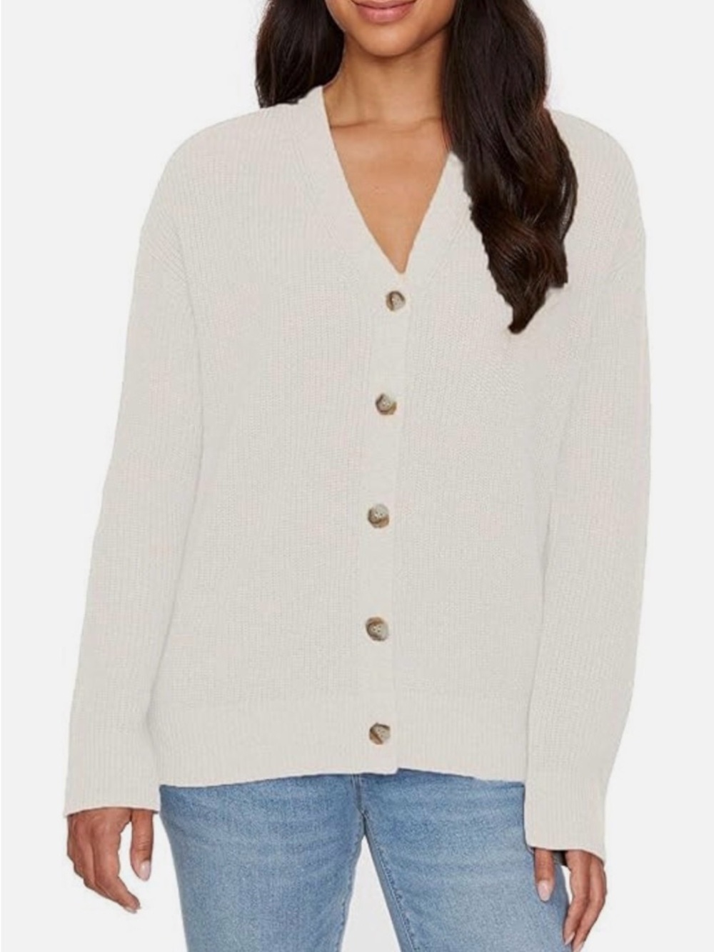 Hudson Jeans Cream Button-Front V-Neck Knit Cardigan